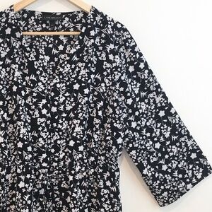 Boho Black & White Floral Blouse